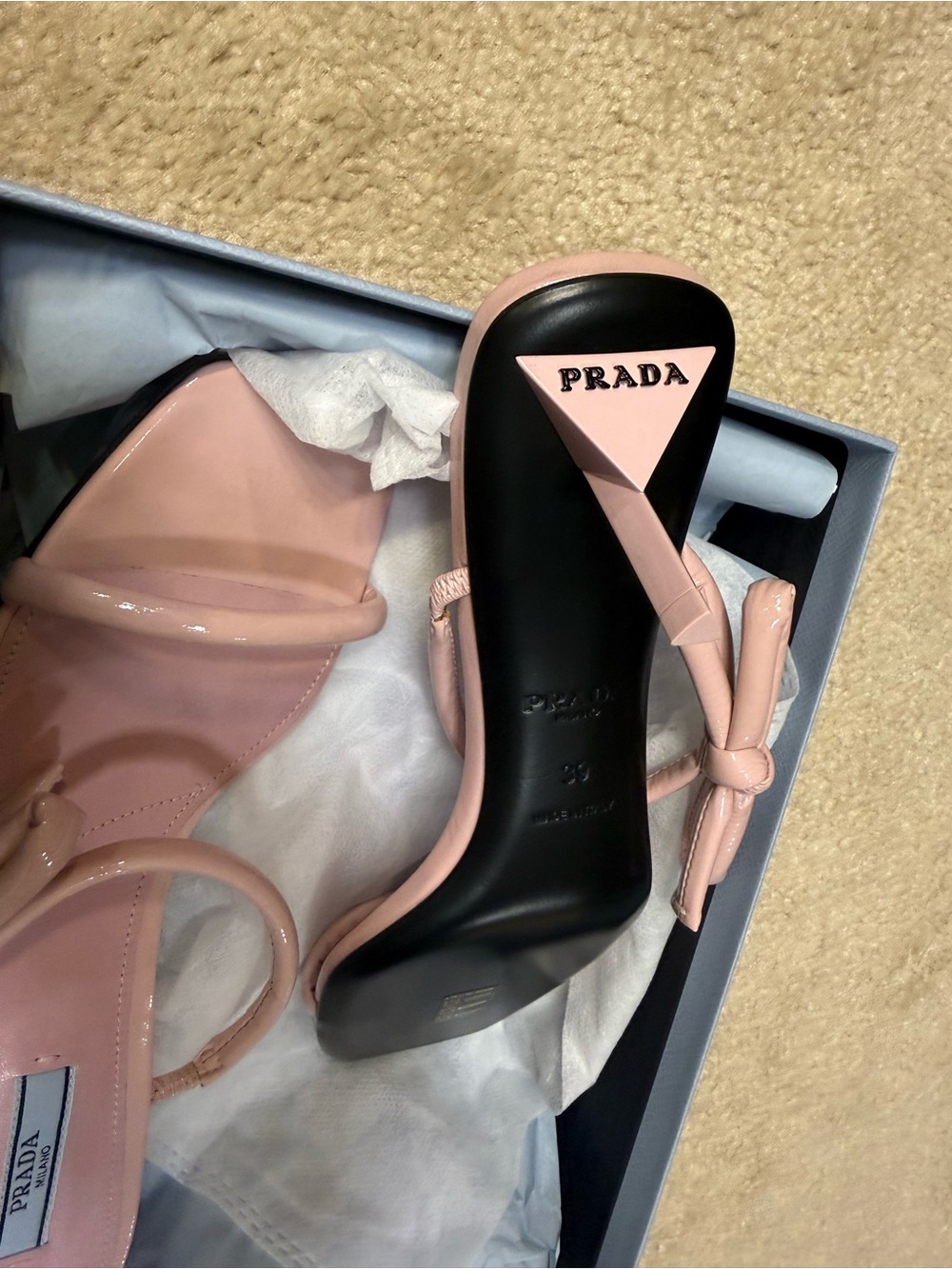 Prada Pink Knotted Strap Kitten Heel Sandals - Picture 6 of 7